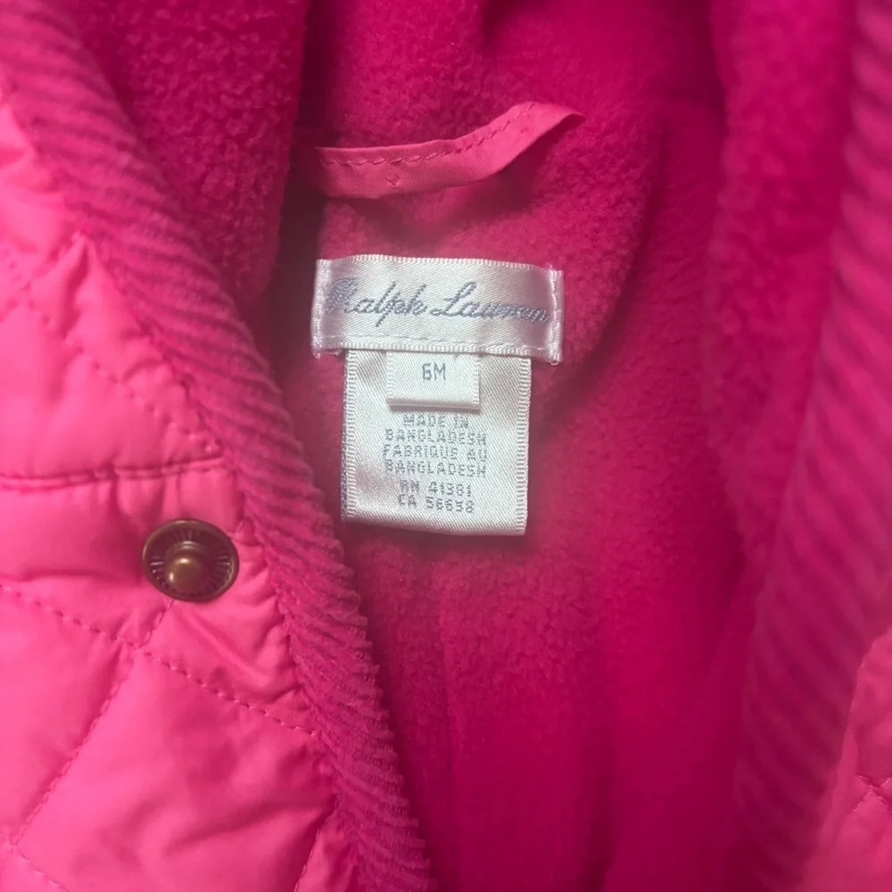 Ralph Lauren Baby Quilted Snowsuit Bunting 6M – Pink & Navy Hooded One Piece